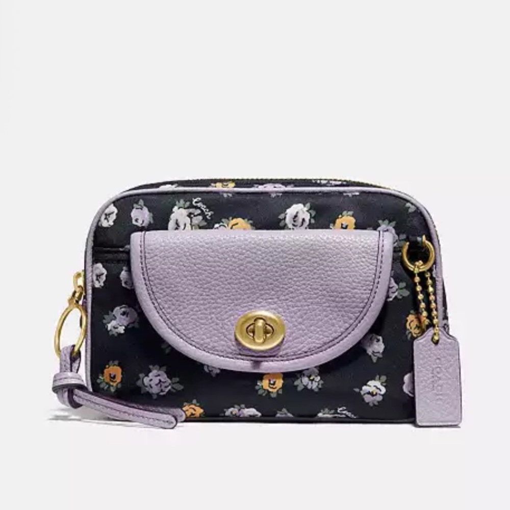 Coach Vintage Rose Nylon/ Leather Purple Floral Cargo Belt Bag Crossbody Y2K
